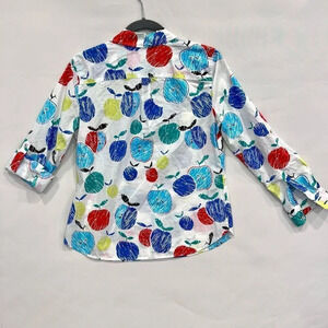 Talbots Women's Multicolor Fruit Print Roll Tab Petite Button Down Shirt‎ Small